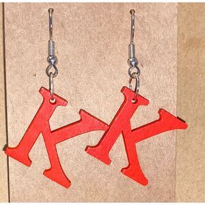 ☀️3/$9☀️ Letter “K” Wood Earrings (Red)